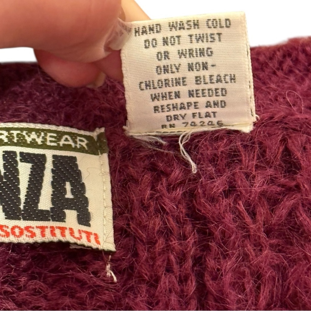 Vintage Forenza Mohair Blend Cardigan Sweater L Purple Berry Button Front - Picture 5 of 5